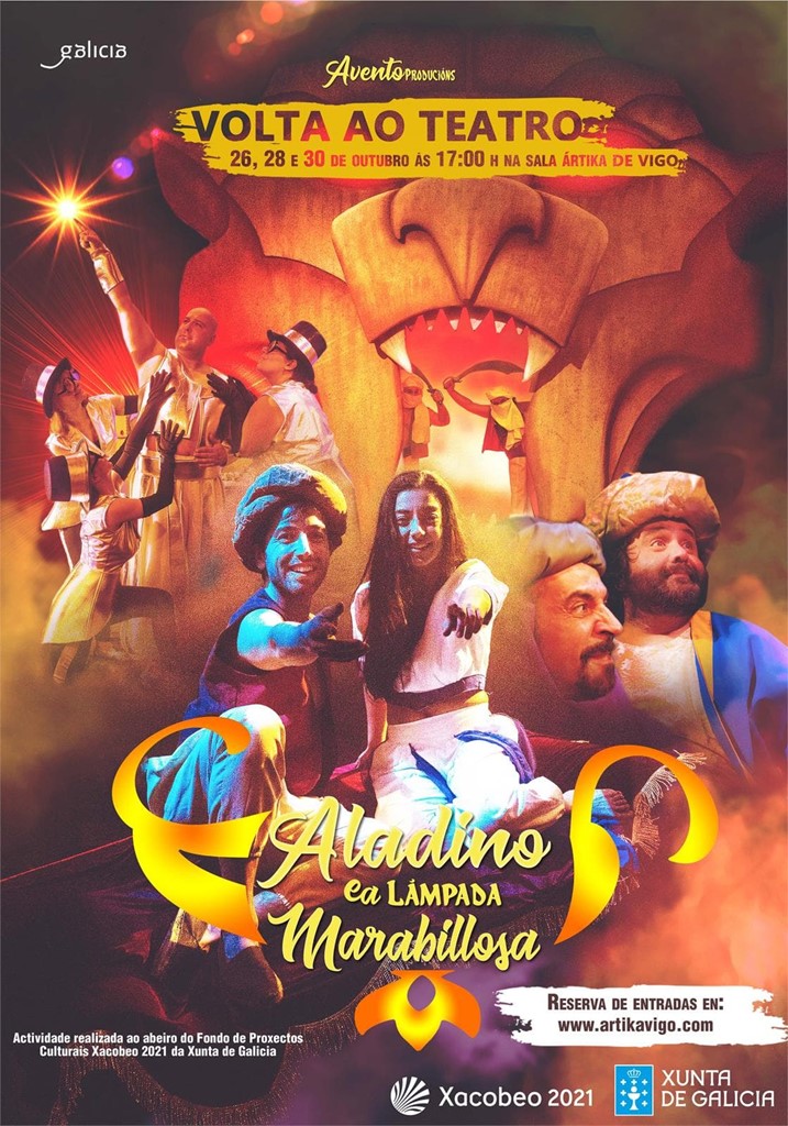 Cartel de Aladino e a lámpada marabillosa de Teatro Avento na Sala Artika